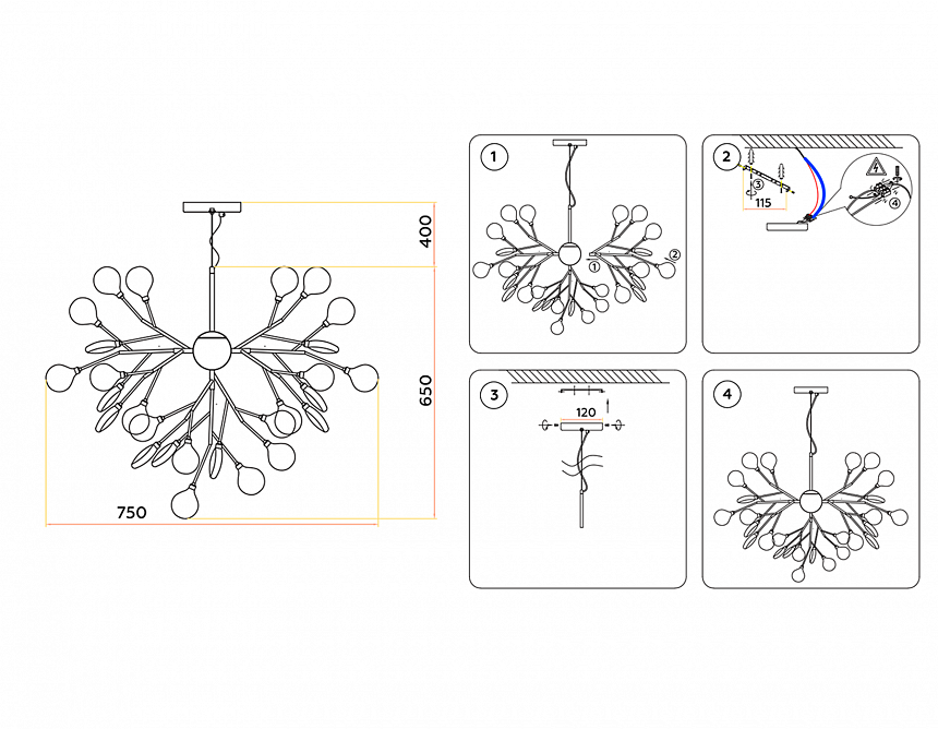 TR3021/36 DCF/TI темный кофе/янтарь G4/36 max 20W D750*650